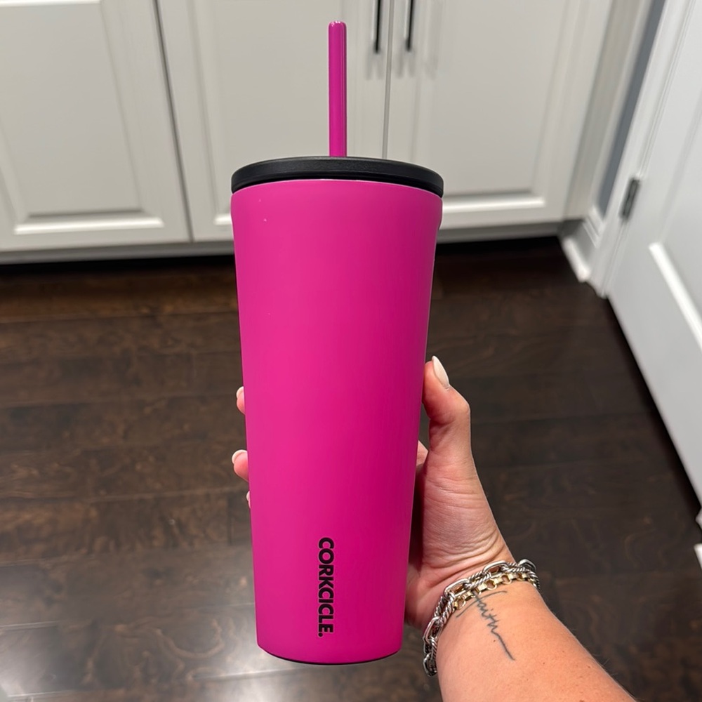 Corkcicle Magenta Tumbler with Straw